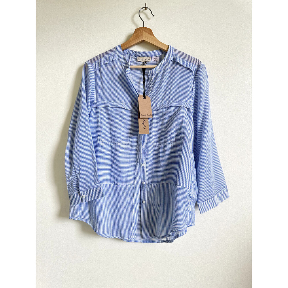 Phase Eight women's Jayde Cotton 3/4 Sleeve Button Shirt Blue Size 8US 12UK